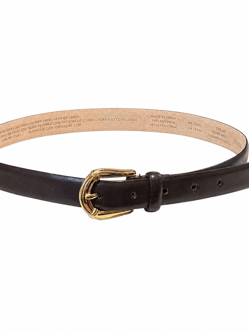 Liz Claiborne Vintage 90s Leather Belt Womens Medium Gold Buckle Brown